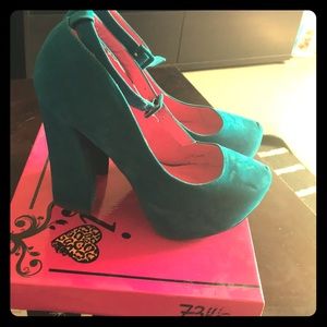 Teal Platform 5-6’ heels w/ankle strap